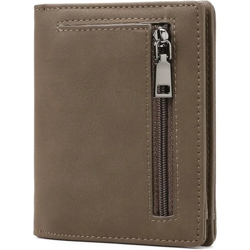 Men's 1 Type Coffee Genuine Leather Minimalist Wallets Card Zipper Coin Pocket